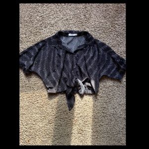 Starry Black Button-Up Collar Crop Top